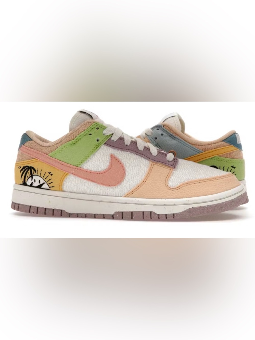 Nike Sun Club Low-Top Sneakers in Cream, Peach & Lavender Dunk size 7.5